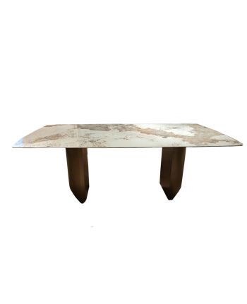 MASA DINING KREMLIN 200X100 CM - BLAT CERAMIC CREM LUCIOS SI PICIOR METALIC GRI SIDEFAT