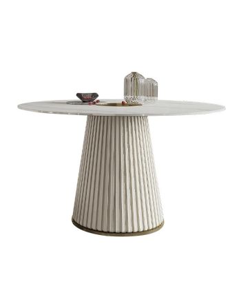 MASA DINING MIAMI 120 CM - BLAT CERAMIC ALB LUCIOS SI PICIOR AURIU + MICRO-PIELE CREM