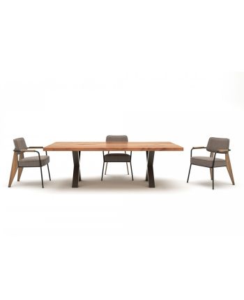 MASA DINING TIMBER - BLAT LEMN NUC MASIV SI PICIOR METALIC NEGRU