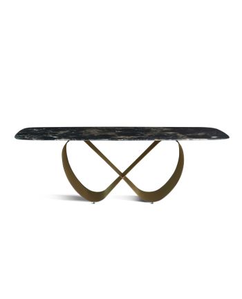 MASA DINING INFINITY - BLAT MARMURA NEAGRA SI PICIOR METALIC AURIU PATINAT