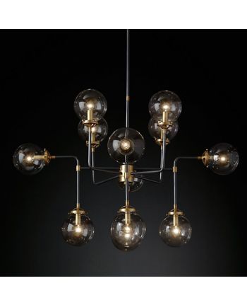 CORP DE ILUMINAT SUSPENDAT METRO AURIU - 12 GLOBURI STICLA CHIHLIMBAR