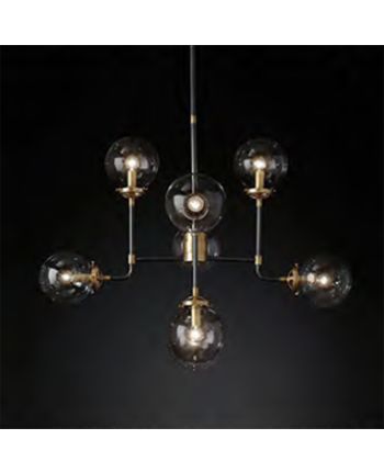 CORP DE ILUMINAT SUSPENDAT METRO AURIU - 8 GLOBURI STICLA CHIHLIMBAR