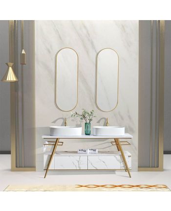 MOBILIER DE BAIE SARA - LAVOAR / OGLINDA / BLAT ALB / CORP ALB + AURIU