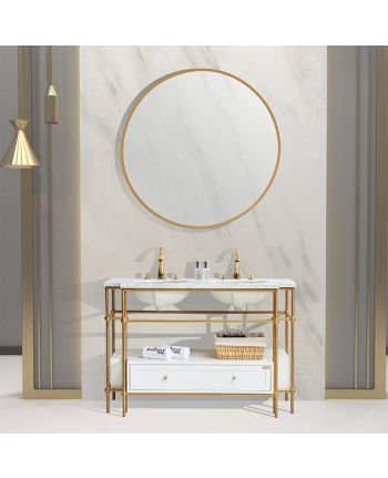 MOBILIER DE BAIE DIANA 125 CM - SET LAVOAR DUBLU / OGLINDA / BLAT ALB / CORP ALB + AURIU