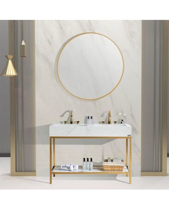 MOBILIER DE BAIE SELENA- LAVOAR / OGLINDA / BLAT ALB / CORP ALB + AURIU