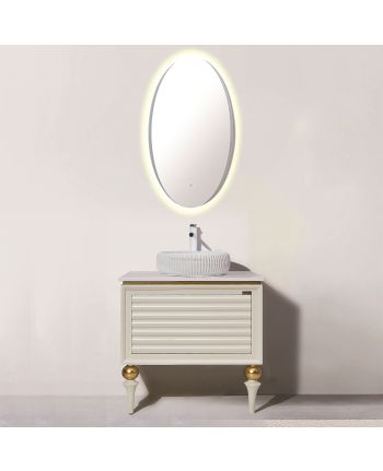 MOBILIER DE BAIE CATIA - SET LAVOAR / OGLINDA / BLAT ALB / CORP ALB + AURIU MAT
