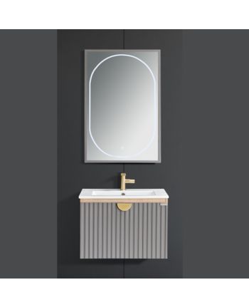 MOBILIER DE BAIE AMELIA 60 CM - SET LAVOAR / OGLINDA / CORP GRI + NATUR