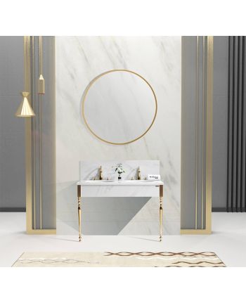 MOBILIER DE BAIE VICTORY 122 CM - SET LAVOAR DUBLU / OGLINDA / BLAT ALB / CORP ALB + AURIU