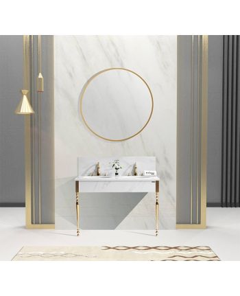 MOBILIER DE BAIE VICTORY- SET LAVOAR DUBLU / OGLINDA / BLAT ALB / CORP ALB + AURIU