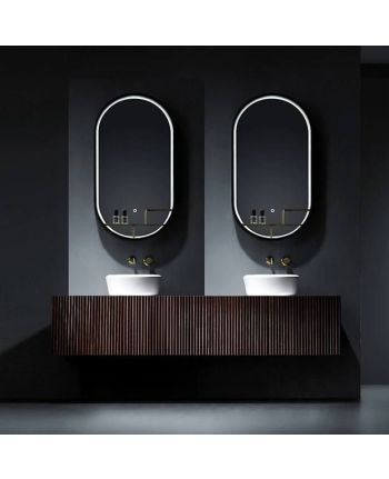 MOBILIER DE BAIE MYRA- SET CU DOUA LAVOARE / OGLINDA LED / BLAT SI CORP LEMN BRUN