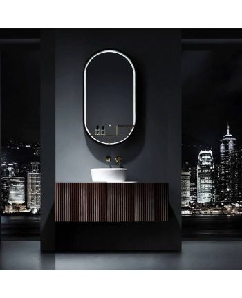 MOBILIER DE BAIE MYRA- SET LAVOAR DUBLU / OGLINDA LED / BLAT SI CORP LEMN BRUN