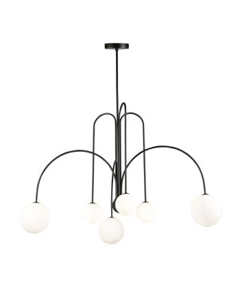 CORP DE ILUMINAT SUSPENDAT PRATO NEGRU - 6 GLOBURI STICLA ALBA
