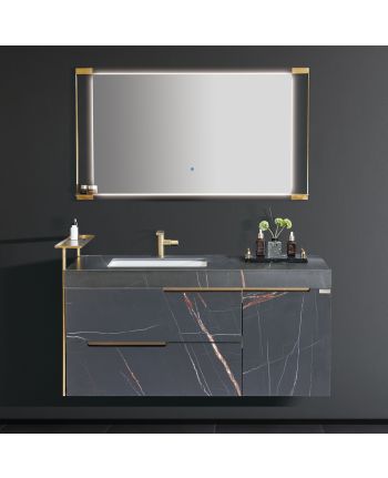 MOBILIER DE BAIE RAISA 120 CM - SET LAVOAR / OGLINDA / BLAT GRI / CORP GRI + AURIU