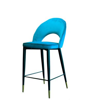 SCAUN BAR ALMO TAPITAT CATIFEA VERDE TURCOAZ CC-63 / PICIOR NEGRU + AURIU H65 CM