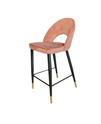 SCAUN BAR ALMO TAPITAT CATIFEA ROZ-SOMON CC-47 / PICIOR NEGRU + AURIU H65 CM