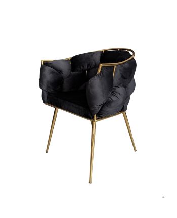 SCAUN DINING BRASO TAPITAT VF-15 NEGRU CATIFELAT/ PICIOR AURIU