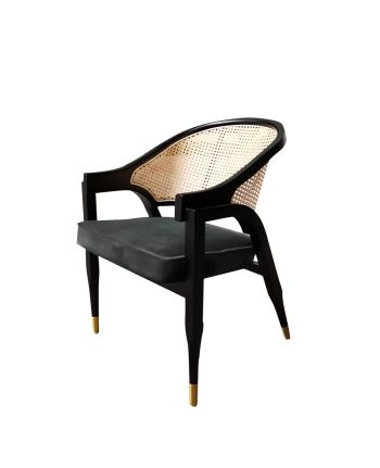 SCAUN DINING MAURO TAPITAT GRI (CC250-28) + RATAN SI PICIOR NEGRU + AURIU