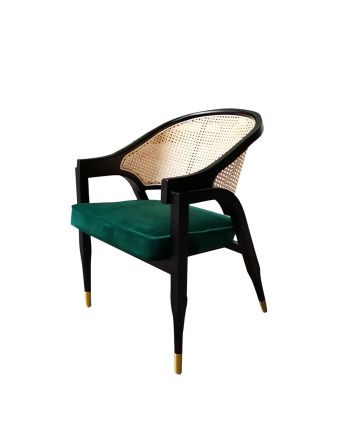 SCAUN DINING MAURO TAPITAT TURCOAZ (CC250-63) + RATAN SI PICIOR NEGRU + AURIU