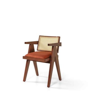 SCAUN DINING MILTON TAPITAT GRENA + RATAN / PICIOR NUC BRUN