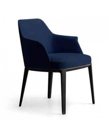 SCAUN DINING ST-7811 TAPITAT ALBASTRU CATIFELAT / PICIOR LEMN NEGRU