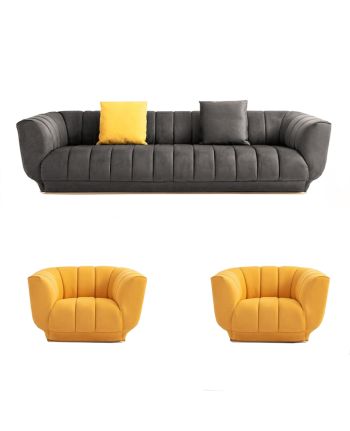 SET NISA CANAPEA GRI + 2 FOTOLII GALBENE