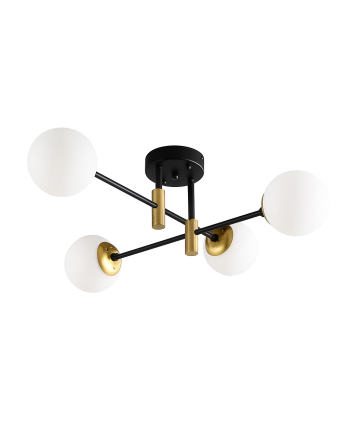 CORP DE ILUMINAT SUSPENDAT SIRIUS 4 NEGRU CU AURIU + STICLA ALBA