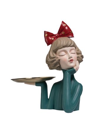 STATUETA DECORATIVA CU PLATOU BOWTIE GIRL VERDE