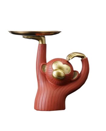 STATUETA DECORATIVA CU PLATOU MONKEY PORTOCALIU