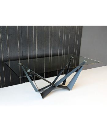 MASA DINING VANGUARD 200X100 CM - BLAT DE STICLA SI PICIOR METALIC GRI