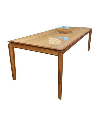 MASA DINING ZENIT 240 CM - BLAT CERAMIC ALB SI PICIOARE FURNIR NUC